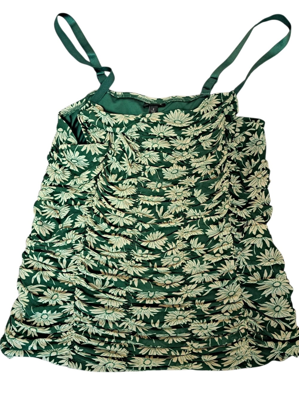 Torrid Women’s Size 2 Green Floral Ruched Cami Tank Top Adjustable Straps